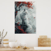 Kitsune-Geist – Japanischer Fuchs im blühenden Wal Poster (Küche)