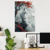 Kitsune-Geist – Japanischer Fuchs im blühenden Wal Poster (Heimbüro)