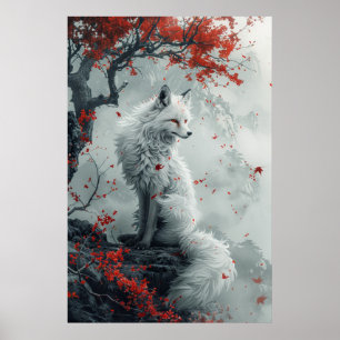Kitsune-Geist – Japanischer Fuchs im blühenden Wal Poster