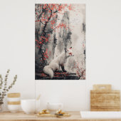 Kitsune-Geist – Japanischer Fuchs im blühenden Wal Poster (Küche)