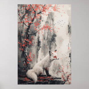 Kitsune-Geist – Japanischer Fuchs im blühenden Wal Poster