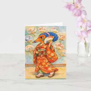 Kitsune in Kimono mit Fächer Karte