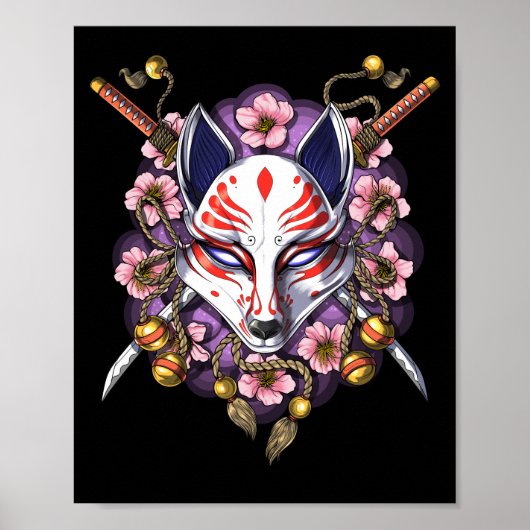 Kitsune Japanese Fox Mask Poster (Vorne)