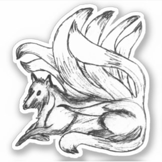 Kitsune Japanese Fox Sketch Aufkleber