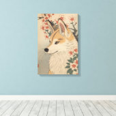Kitsune & Kirschblüte Leinwanddruck (Insitu (Holzboden))