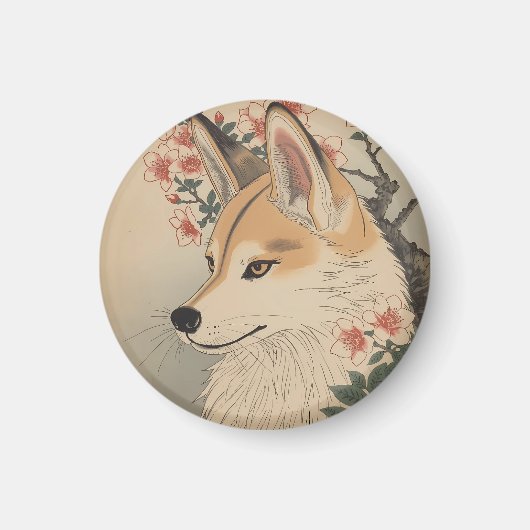 Kitsune & Kirschblüte Magnet (Vorne)
