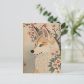 Kitsune & Kirschblüte Postkarte (Stehend Vorderseite)