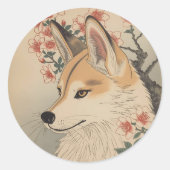 Kitsune & Kirschblüte Runder Aufkleber (Vorderseite)