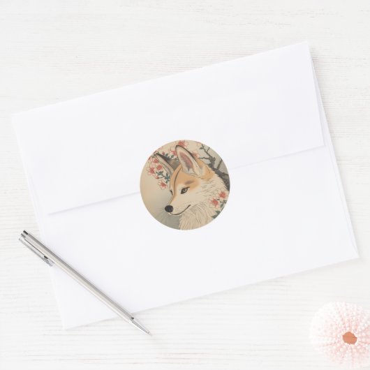 Kitsune & Kirschblüte Runder Aufkleber (Umschlag)