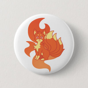 Kitsune-Knopf mit loderndem Feuer Button
