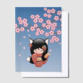 Kitsune Kokeshi Doll Black Fox Geisha Blue Insert Pergament Einladungen (Versetzt)