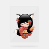 Kitsune Kokeshi Doll - Black Fox Geisha Girl Acrylschild (Vorderseite)
