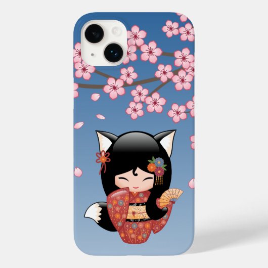 Kitsune Kokeshi Doll - Black Fox Geisha Girl Case-Mate iPhone Hülle (Rückseite)