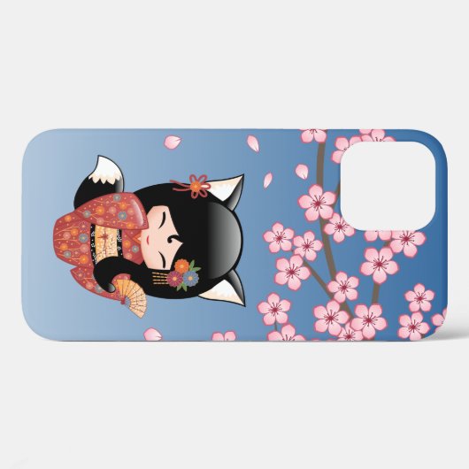 Kitsune Kokeshi Doll - Black Fox Geisha Girl Case-Mate iPhone Hülle (Rückseite (Horizontal))