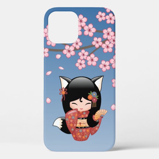 Kitsune Kokeshi Doll - Black Fox Geisha Girl Case-Mate iPhone Hülle (Rückseite)