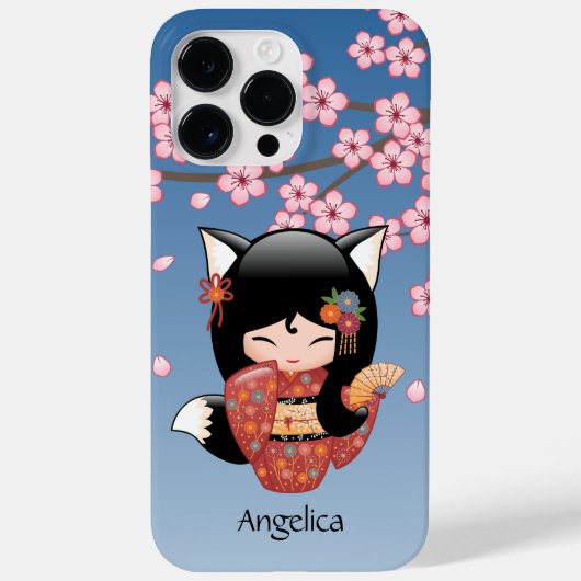 Kitsune Kokeshi Doll - Black Fox Geisha Girl Case-Mate iPhone Hülle (Rückseite)