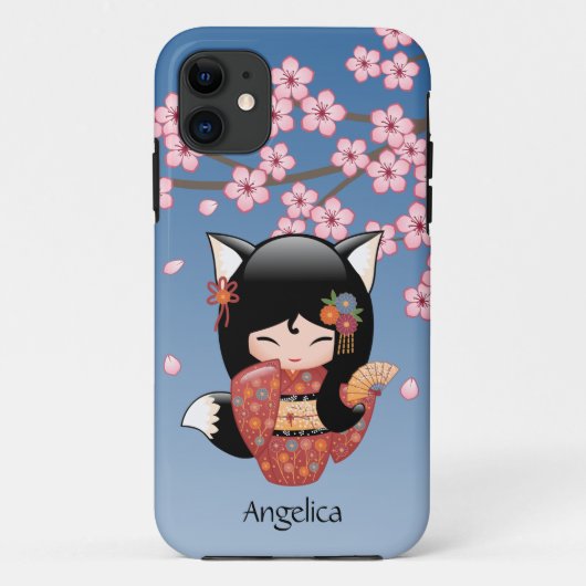 Kitsune Kokeshi Doll - Black Fox Geisha Girl Case-Mate iPhone Hülle (Rückseite)