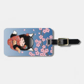Kitsune Kokeshi Doll - Black Fox Geisha Girl Gepäckanhänger (Vorderseite horizontal)