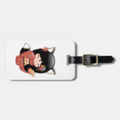 Kitsune Kokeshi Doll - Black Fox Geisha Girl Gepäckanhänger (Vorderseite horizontal)