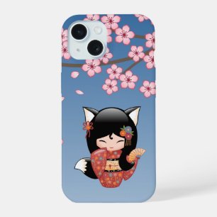 Kitsune Kokeshi Doll - Black Fox Geisha Girl iPhone 15 Hülle