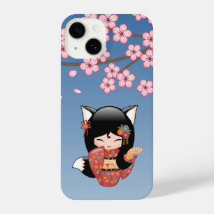 Kitsune Kokeshi Doll - Black Fox Geisha Girl iPhone 14 Hülle