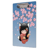 Kitsune Kokeshi Doll - Black Fox Geisha Girl Klemmbrett (Links)