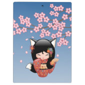 Kitsune Kokeshi Doll - Black Fox Geisha Girl Klemmbrett (Rückseite)