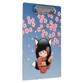 Kitsune Kokeshi Doll - Black Fox Geisha Girl Klemmbrett (Rechts)