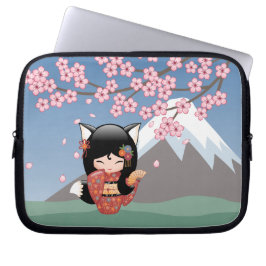 Kitsune Kokeshi Doll - Black Fox Geisha Girl Laptopschutzhülle