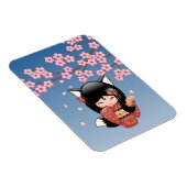 Kitsune Kokeshi Doll - Black Fox Geisha Girl Magnet (Rechte Seite)
