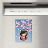 Kitsune Kokeshi Doll - Black Fox Geisha Girl Magnet (In Situ (Geschirrspüler))