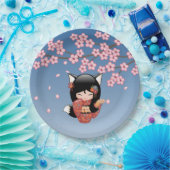 Kitsune Kokeshi Doll - Black Fox Geisha Girl Pappteller (Party)