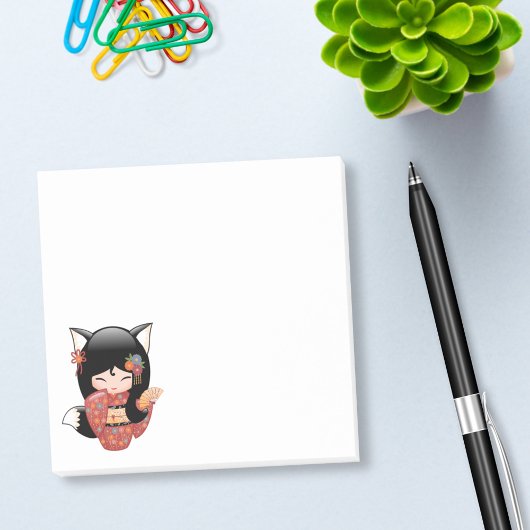 Kitsune Kokeshi Doll - Black Fox Geisha Girl Post-it Klebezettel