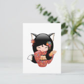Kitsune Kokeshi Doll - Black Fox Geisha Girl Postkarte (Stehend Vorderseite)