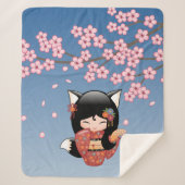 Kitsune Kokeshi Doll - Black Fox Geisha Girl Sherpadecke (Vorderseite)