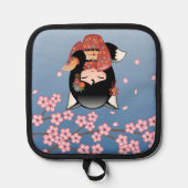 Kitsune Kokeshi Doll - Black Fox Geisha Girl Topflappen (Vorderseite)