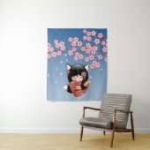 Kitsune Kokeshi Doll - Black Fox Geisha Girl Wandteppich (Beispiel)