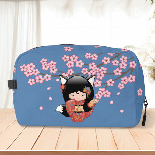 Kitsune Kokeshi Doll - Black Fox Geisha Girl Waschbeutel