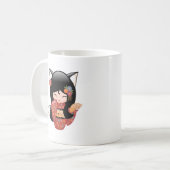 Kitsune Kokeshi Doll - Black Fox Girl Coffee Tasse (Vorderseite Links)