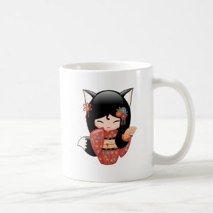 Kitsune Kokeshi Doll - Black Fox Girl Coffee Tasse