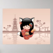 Kitsune Kokeshi Doll - Niedlich Black Fox Girl Poster (Vorne)