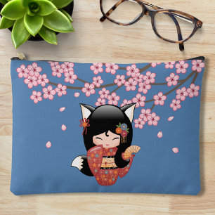 Kitsune Kokeshi-Puppe - Schwarze Fuchs-Geisha Zubehörtasche