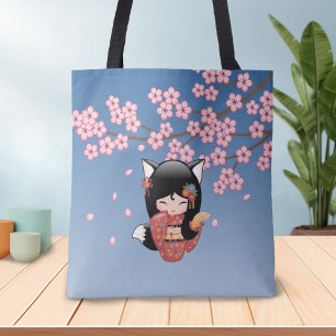 Kitsune Kokeshi Puppe - schwarzer Tasche