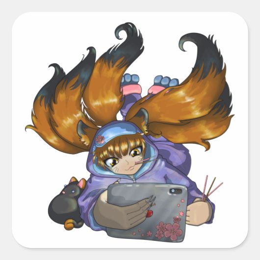 Kitsune Life Quadratischer Aufkleber (Vorderseite)