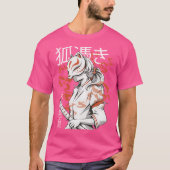Kitsune Mask Kawaii Japanisches Anime Mädchen mit  T-Shirt (Vorderseite)