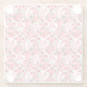 Kitsune Masken und blühende Kamelie auf rosa Glasuntersetzer (Rückseite)