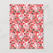 Kitsune Masken und blühende Kamelie auf rosa Postkarte (Vorderseite)