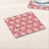 Kitsune Masken und blühende Kamelie auf rosa Rechteckiger Pappuntersetzer (angewinkelt)