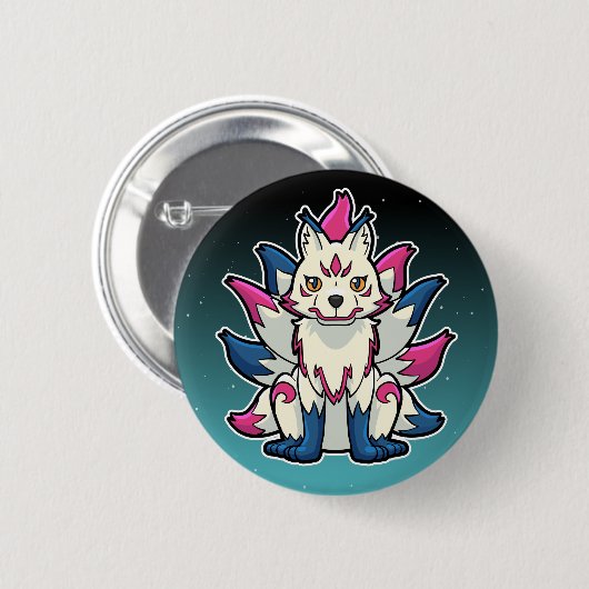 Kitsune Nine-Tails Fox: Japanisch Yokai Button (Vorne & Hinten)