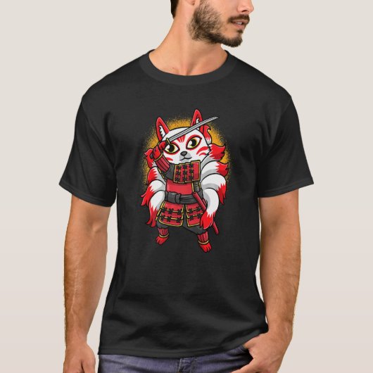 Kitsune Ninja Nine Tailing Fox Japanischer Samurai T-Shirt (Vorderseite)